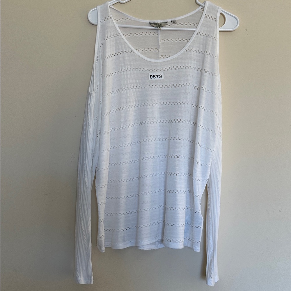 Guess White Cold-Shoulder Knit Top Women’s M Long Sleeves Bohemian - Picture 8 of 8